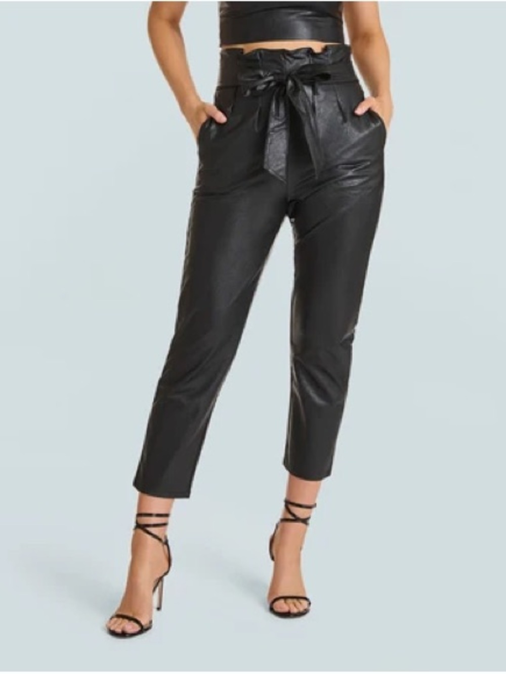 COMMANDO • High-Waist Black Faux-Leather Paperbag Pants - Small